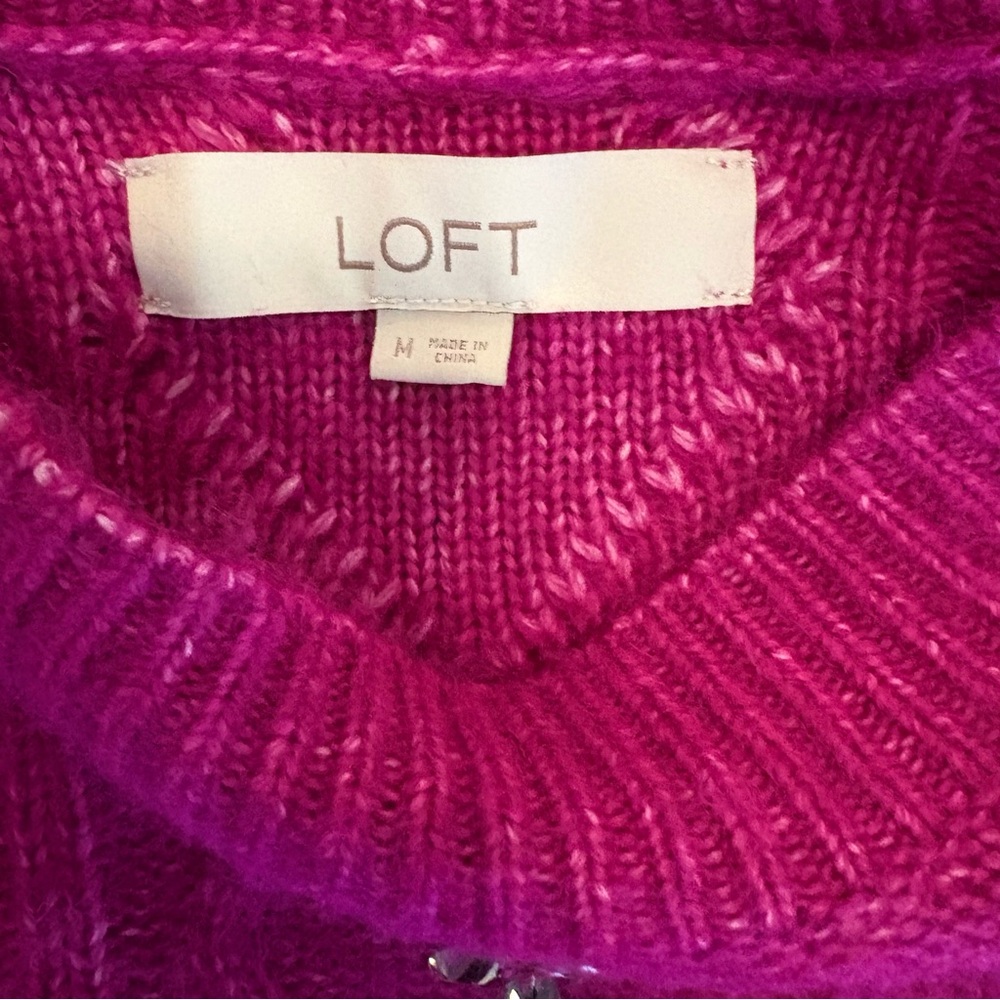 LOFT Fuchsia Beaded Cable Crewneck Sweater - Picture 4 of 4